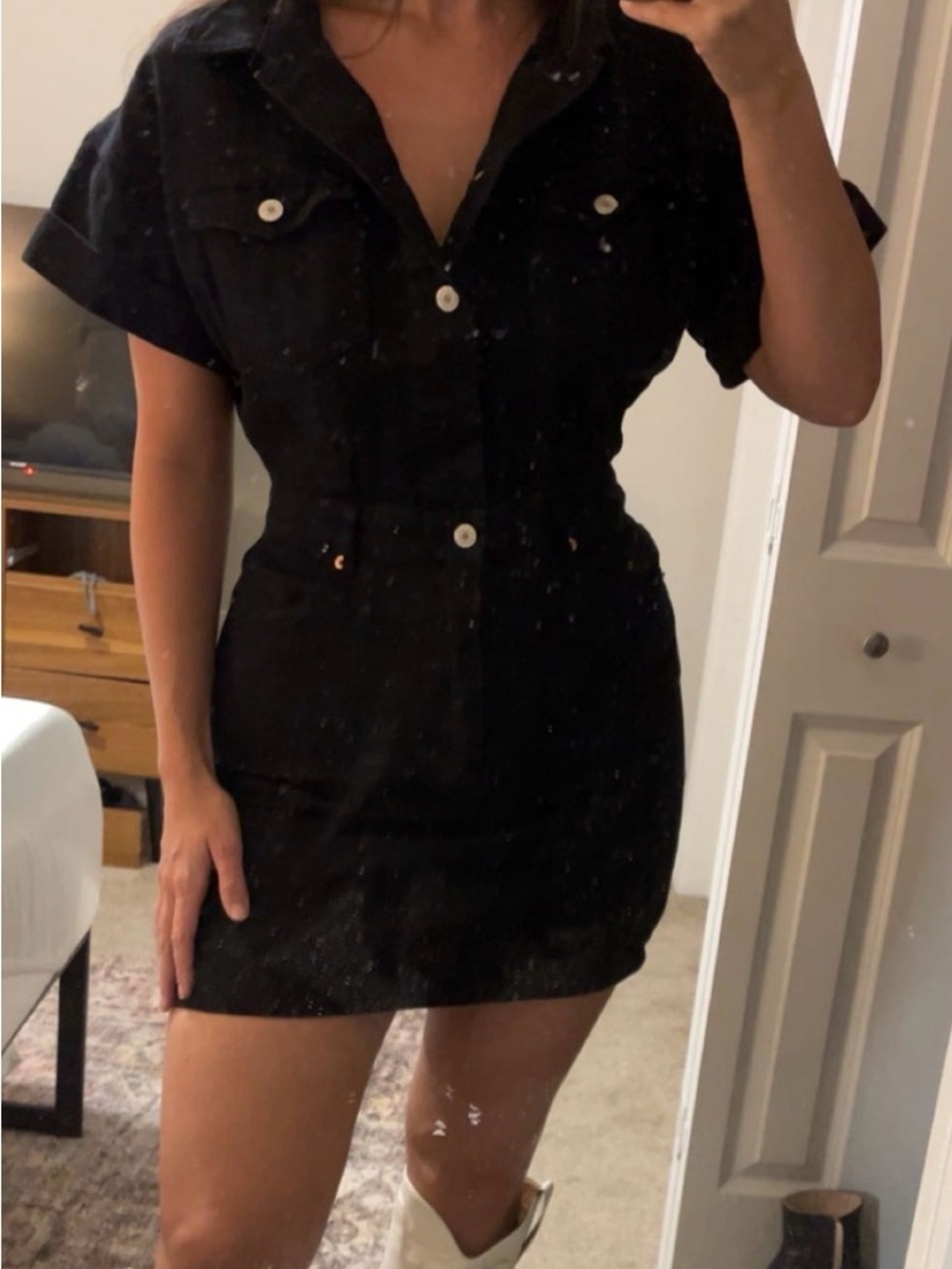 Black Shirt Dress with Button Front